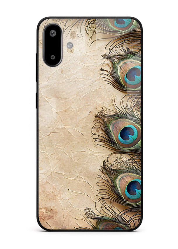 Peacock feather texture colorful pattern Samsung F06 5G glass artistic royal case