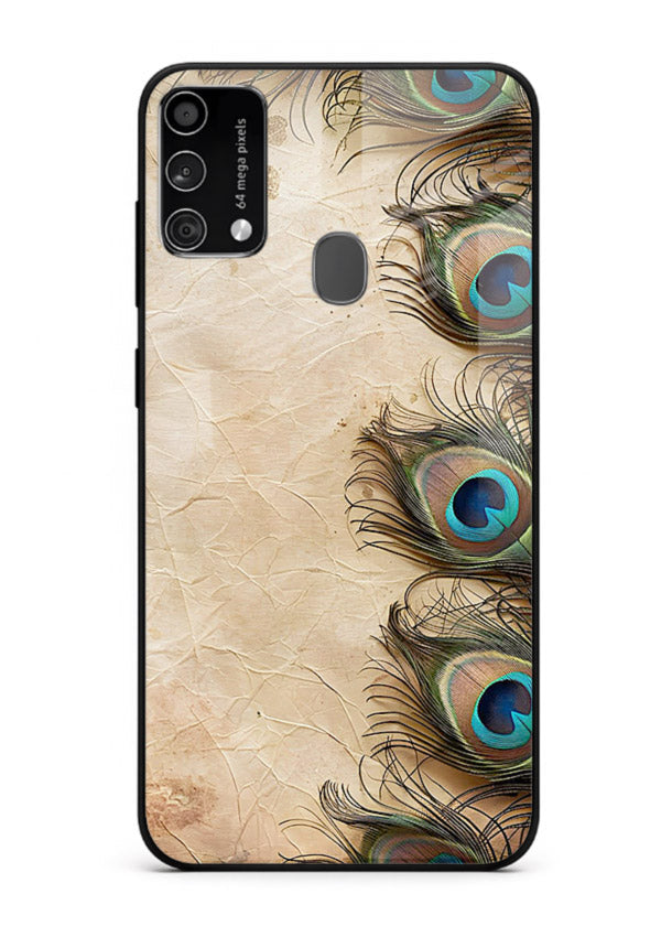Peacock feather texture colorful pattern Samsung F41 glass artistic royal case
