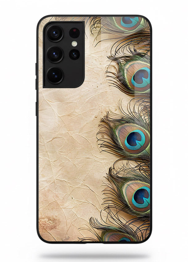 Peacock feather texture colorful pattern Samsung S21 Ultra glass artistic royal case
