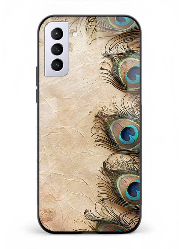 Peacock feather texture colorful pattern Samsung S21 FE glass artistic royal case