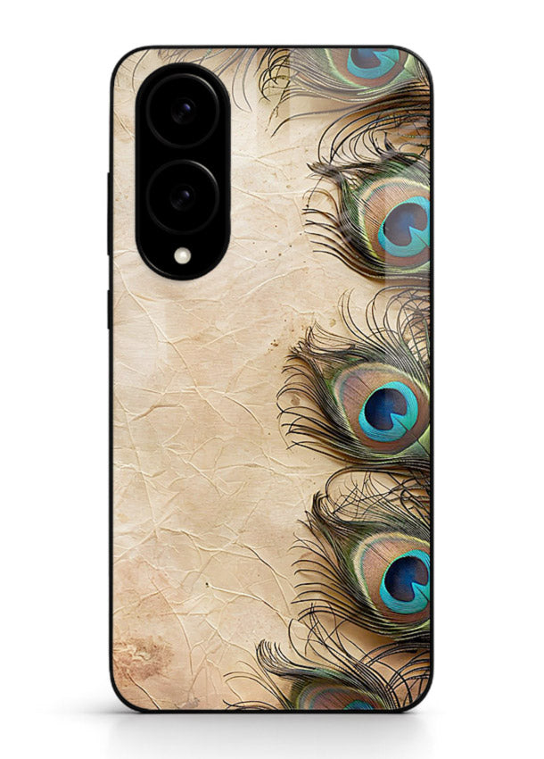 Peacock feather texture colorful pattern Samsung S25 Edge glass artistic royal case