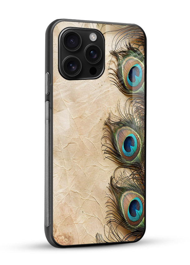 Peacock feather texture colorful pattern glossy vibrant premium glass artistic royal case - Angle Side