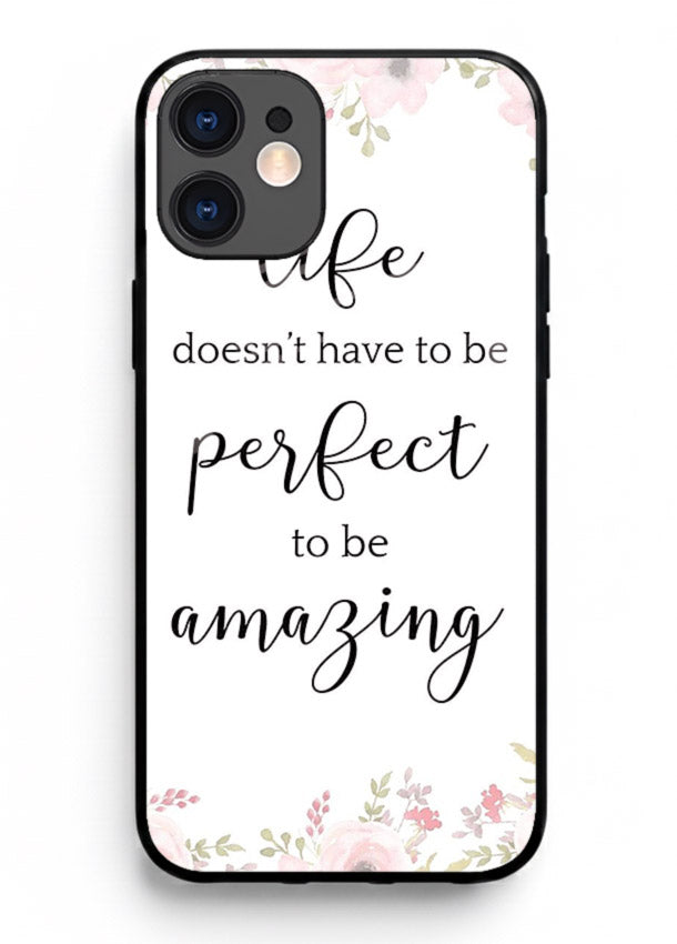 Floral typography artwork printed on iphone 12 mini glass back cover with warm tones.