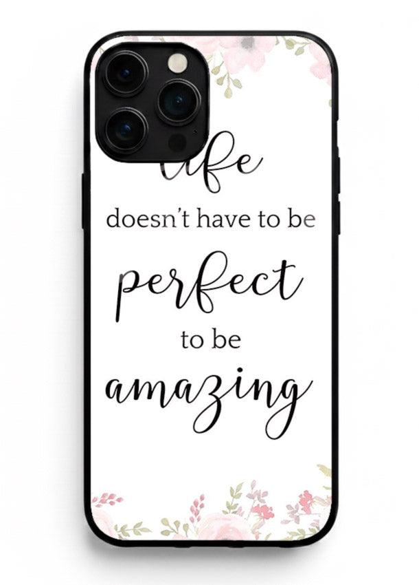 Floral typography artwork printed on iphone 12 pro max glass back cover with warm tones.