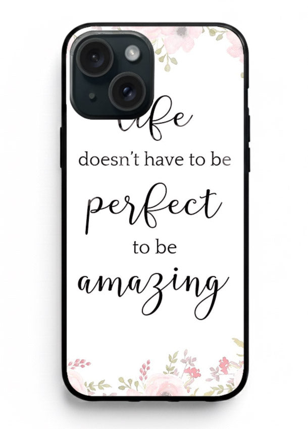 Floral typography artwork printed on iphone 13 mini glass back cover with warm tones.