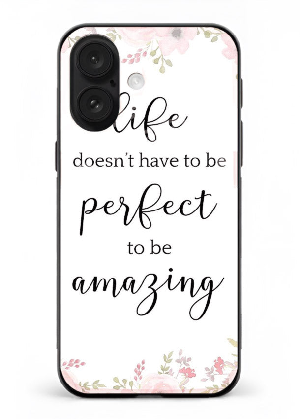 Floral typography artwork printed on iphone 18 glass back cover with warm tones.