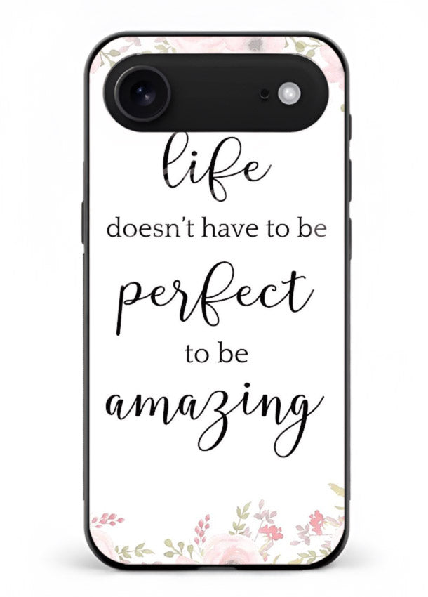 Floral typography artwork printed on iphone 18 air glass back cover with warm tones.