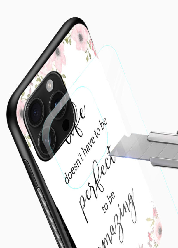 Floral typography artwork printed on glossy vibrant premium glass back cover with warm tones. - Angle Blade