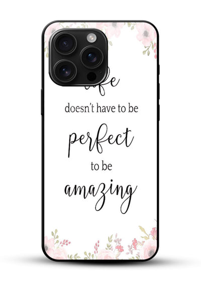 Floral typography artwork printed on glossy vibrant premium glass back cover with warm tones. - Angle Front