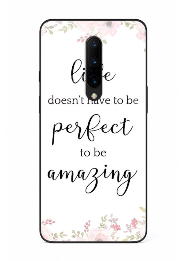Floral typography artwork printed on OnePlus 7 Pro glass back cover with warm tones.