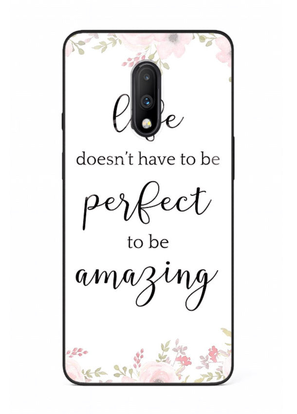 Floral typography artwork printed on OnePlus 7 glass back cover with warm tones.