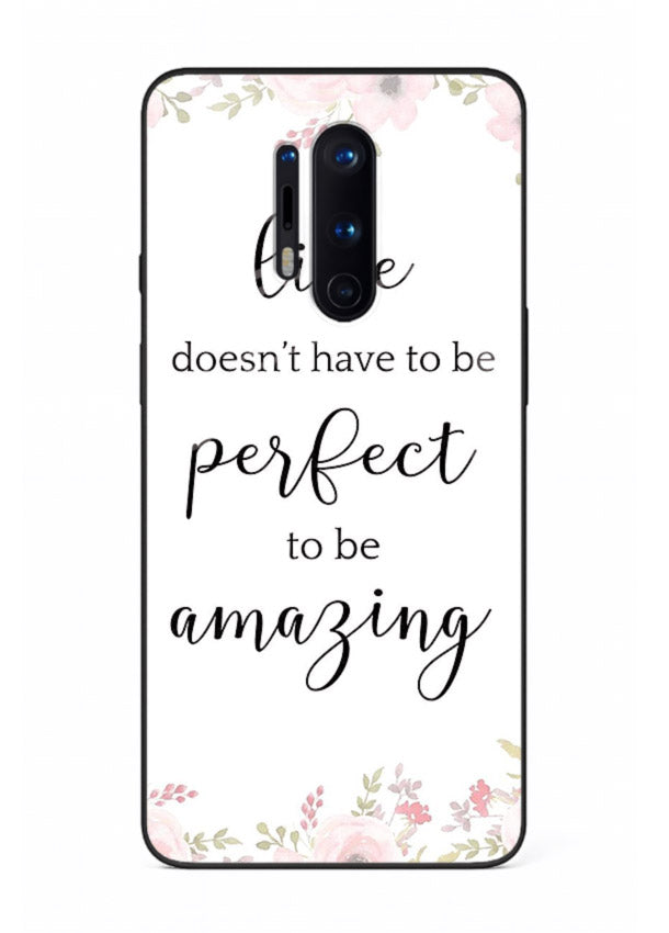 Floral typography artwork printed on OnePlus 8 Pro glass back cover with warm tones.