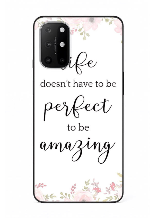 Floral typography artwork printed on OnePlus 8T glass back cover with warm tones.