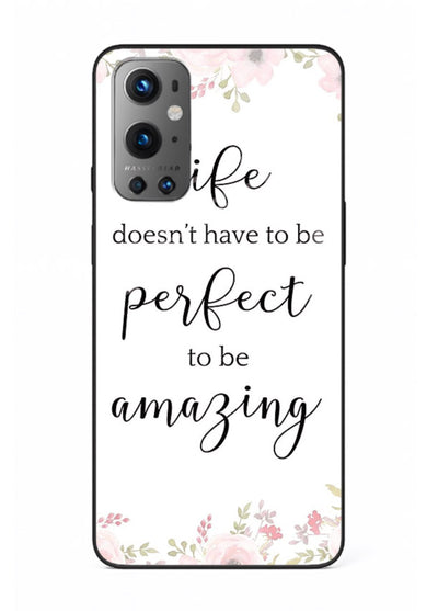 Floral typography artwork printed on OnePlus 9 glass back cover with warm tones.