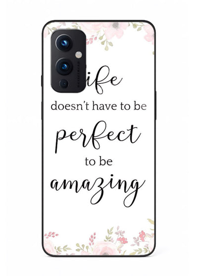 Floral typography artwork printed on OnePlus 9 Pro glass back cover with warm tones.