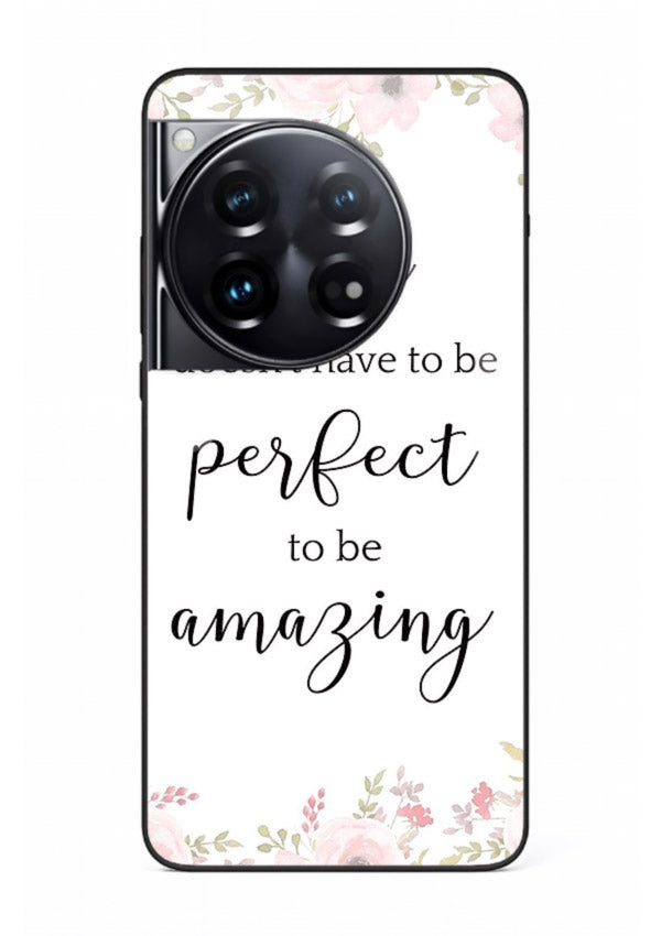 Floral typography artwork printed on OnePlus 12 glass back cover with warm tones.