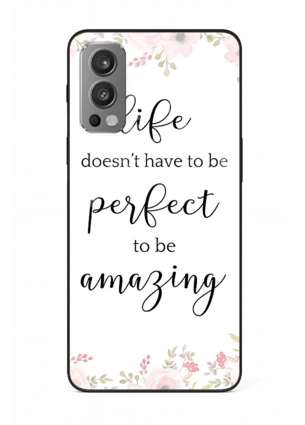Floral typography artwork printed on OnePlus Nord 2 glass back cover with warm tones.
