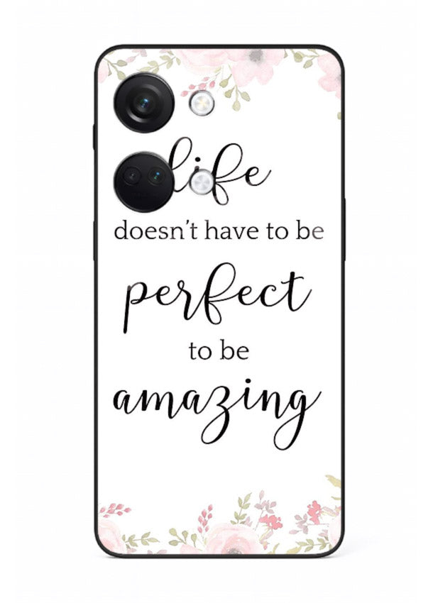 Floral typography artwork printed on OnePlus Nord 3 glass back cover with warm tones.