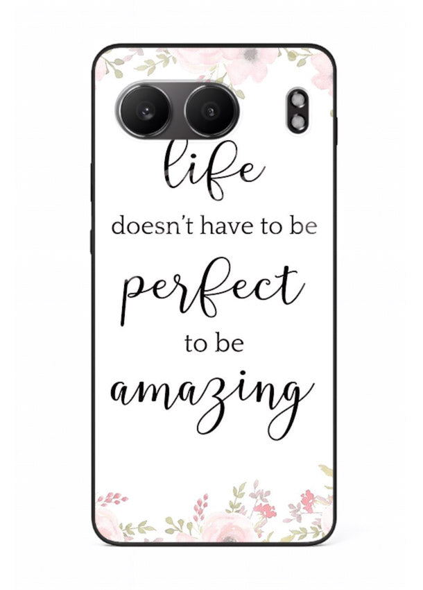 Floral typography artwork printed on OnePlus Nord 4 glass back cover with warm tones.