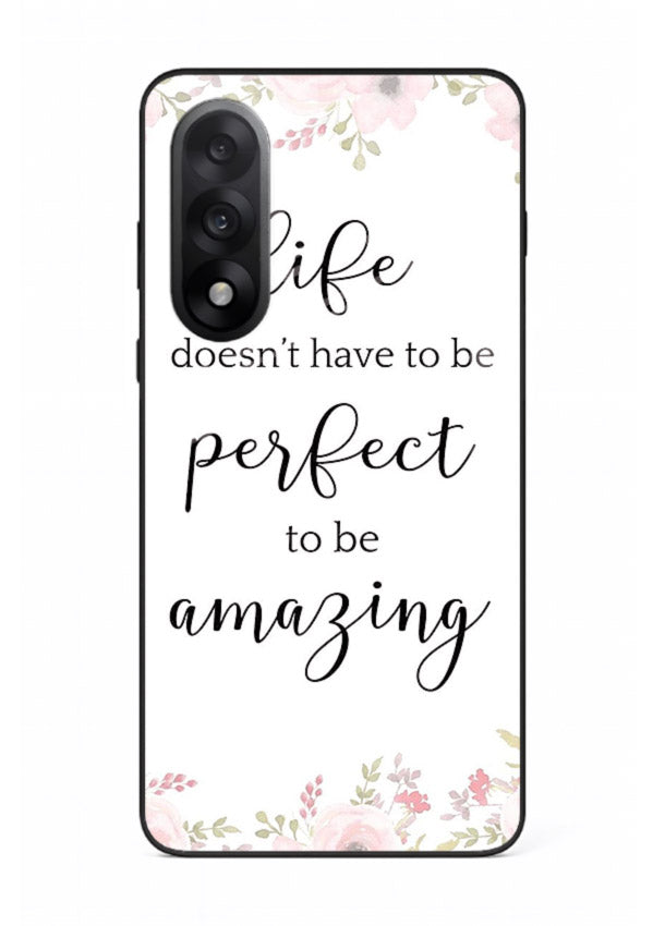 Floral typography artwork printed on OnePlus Nord 5 glass back cover with warm tones.