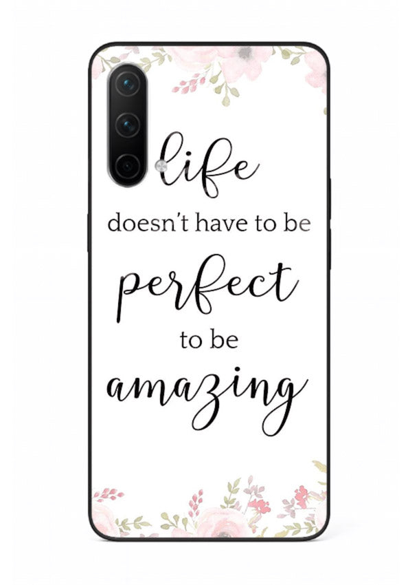 Floral typography artwork printed on OnePlus Nord CE 5G glass back cover with warm tones.