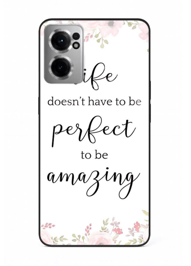 Floral typography artwork printed on OnePlus Nord CE2 5G glass back cover with warm tones.