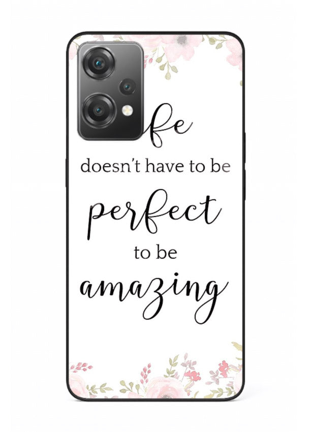 Floral typography artwork printed on OnePlus Nord CE2 Lite 5G glass back cover with warm tones.