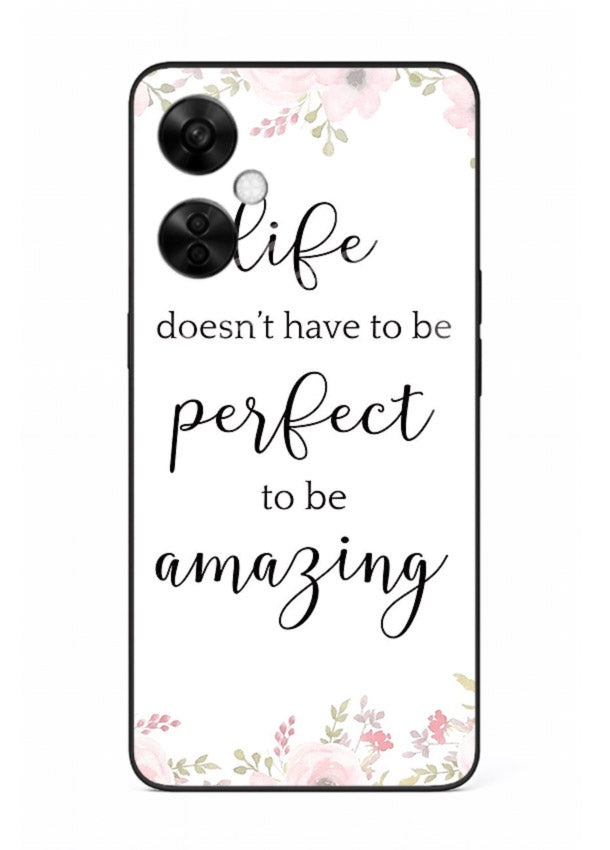 Floral typography artwork printed on OnePlus Nord CE3 Lite glass back cover with warm tones.