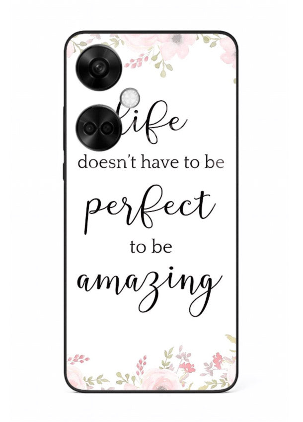 Floral typography artwork printed on OnePlus Nord CE3 glass back cover with warm tones.