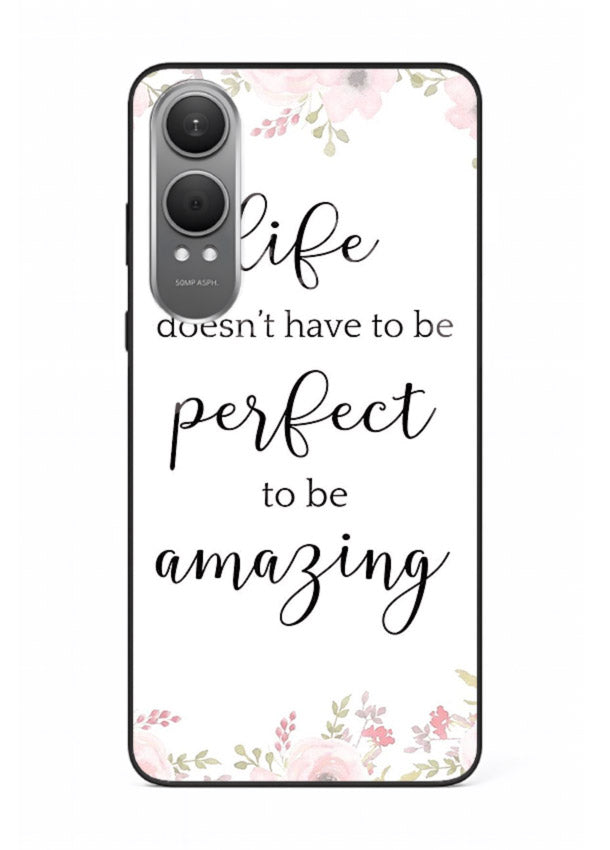 Floral typography artwork printed on OnePlus Nord CE4 Lite glass back cover with warm tones.