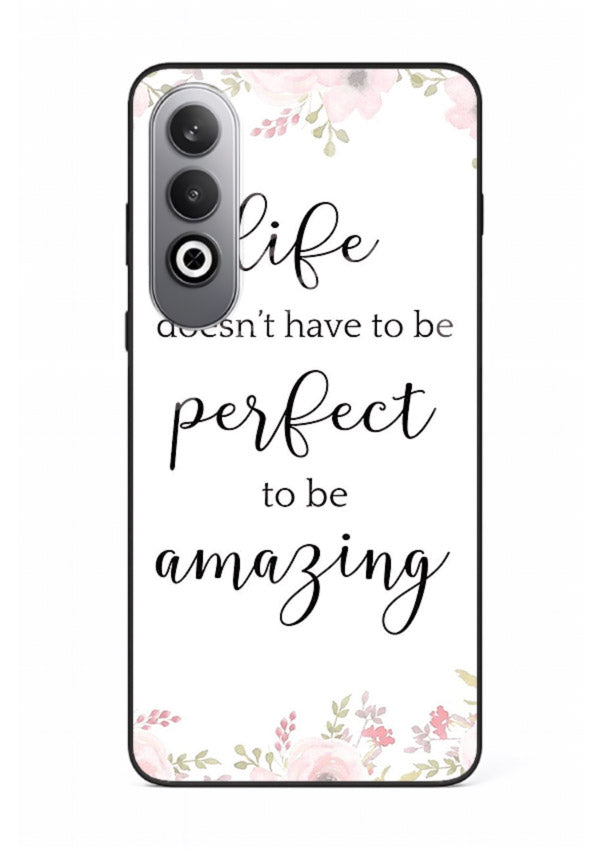 Floral typography artwork printed on OnePlus Nord CE4 glass back cover with warm tones.