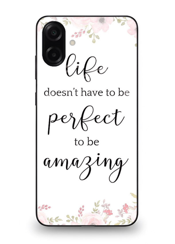 Floral typography artwork printed on Samsung A07 4G glass back cover with warm tones.