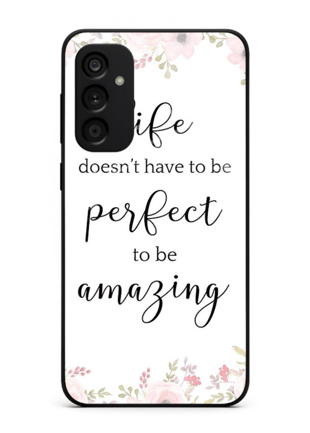 Floral typography artwork printed on Samsung A15 5G glass back cover with warm tones.