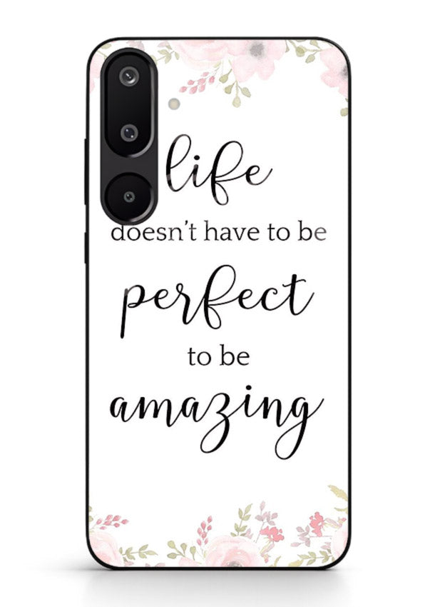 Floral typography artwork printed on Samsung F16 5G glass back cover with warm tones.