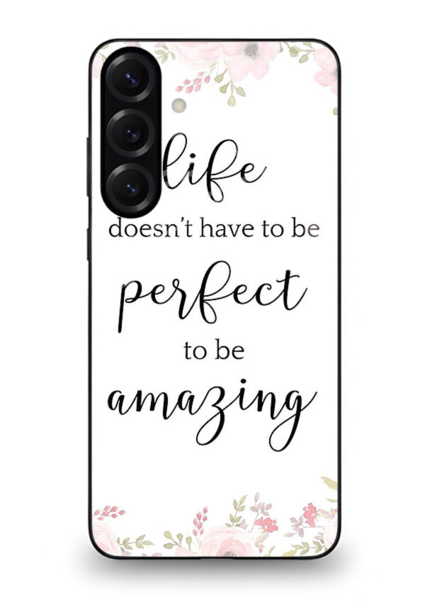 Floral typography artwork printed on Samsung A35 5G glass back cover with warm tones.