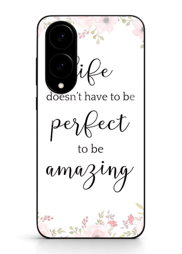 Floral typography artwork printed on Samsung S25 Edge glass back cover with warm tones.