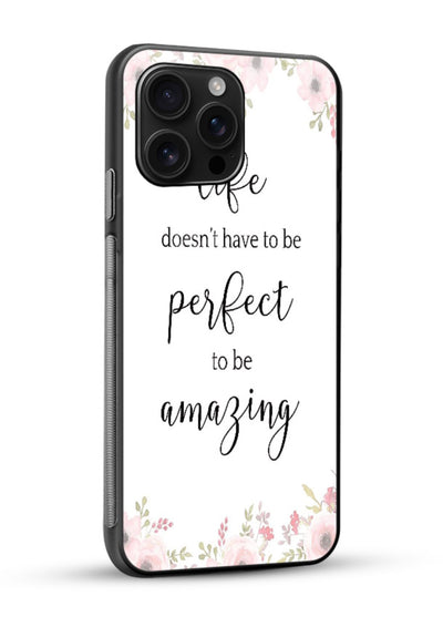 Floral typography artwork printed on glossy vibrant premium glass back cover with warm tones. - Angle Side