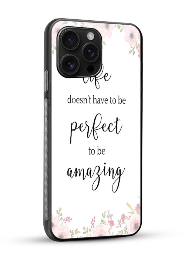 Floral typography artwork printed on glossy vibrant premium glass back cover with warm tones. - Angle Side