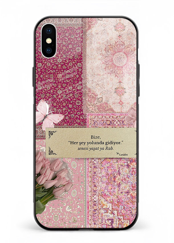 Pink floral patchwork artwork printed on premium tempered glass iPhone XS Max back cover