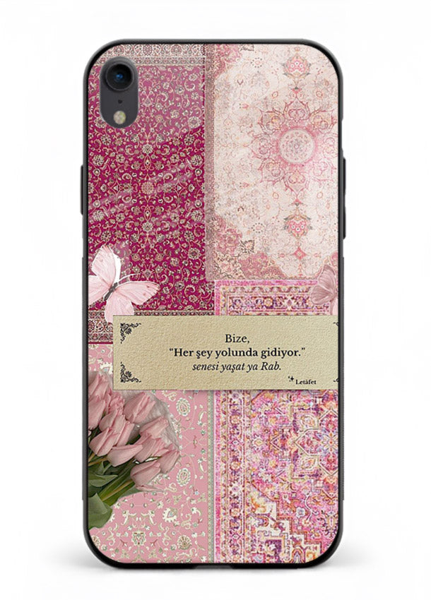 Pink floral patchwork artwork printed on premium tempered glass iPhone XR back cover