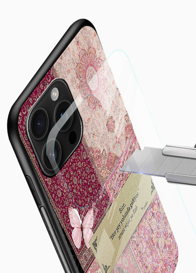 Pink floral patchwork artwork printed on premium tempered glass phone back cover - 4