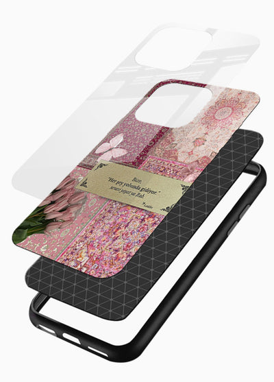 Pink floral patchwork artwork printed on premium tempered glass phone back cover - 3