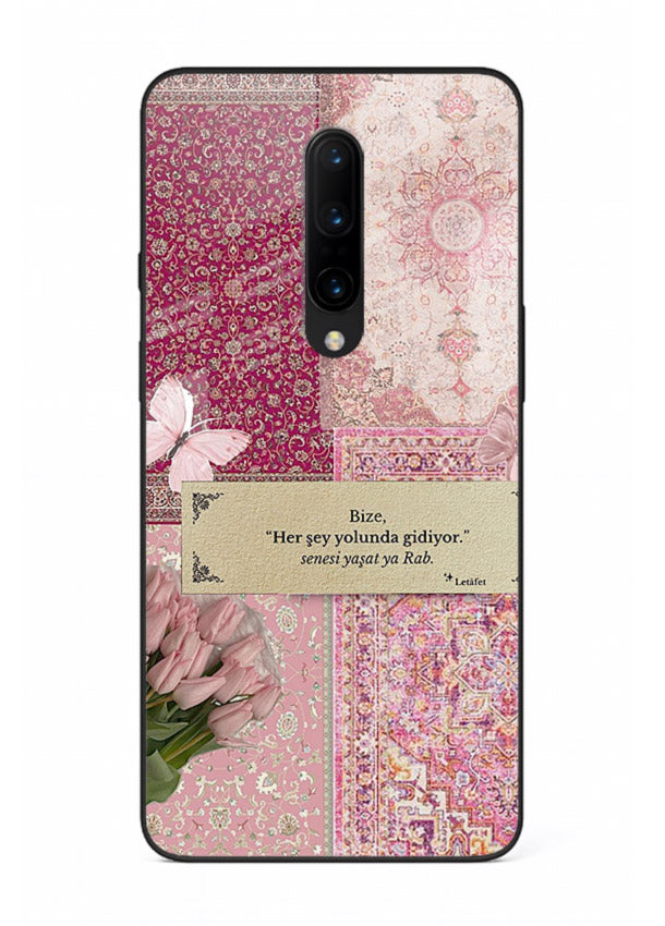 Pink floral patchwork artwork printed on premium tempered glass OnePlus 7 Pro back cover