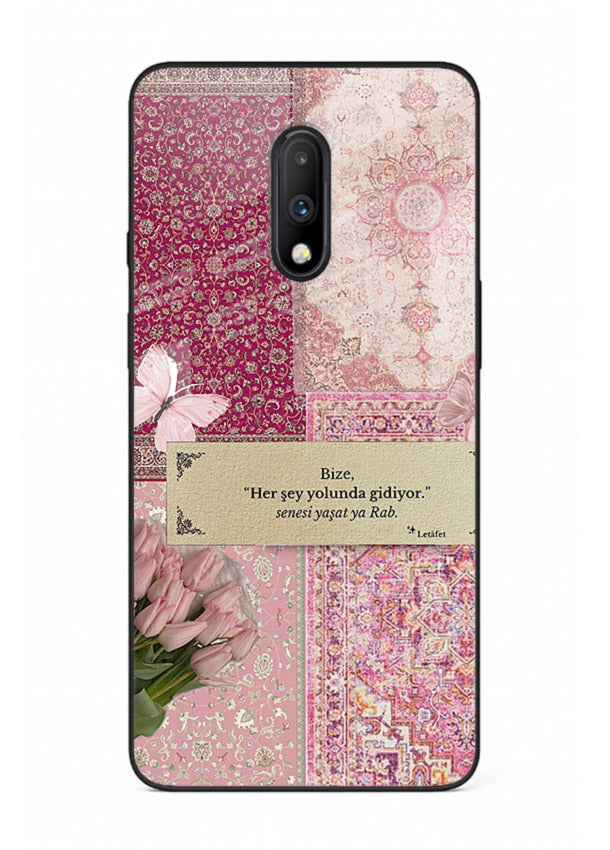 Pink floral patchwork artwork printed on premium tempered glass OnePlus 7 back cover