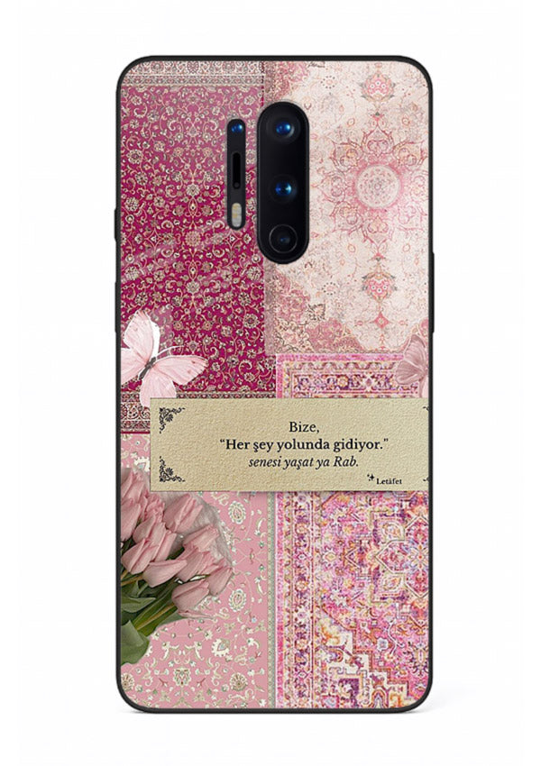 Pink floral patchwork artwork printed on premium tempered glass OnePlus 8 Pro back cover