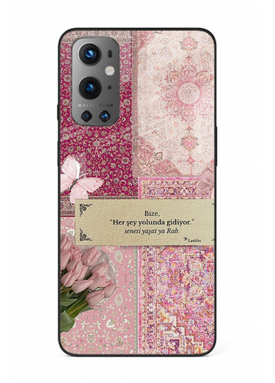 Pink floral patchwork artwork printed on premium tempered glass OnePlus 9 back cover