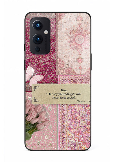 Pink floral patchwork artwork printed on premium tempered glass OnePlus 9 Pro back cover