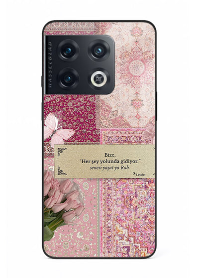 Pink floral patchwork artwork printed on premium tempered glass OnePlus 10 Pro back cover