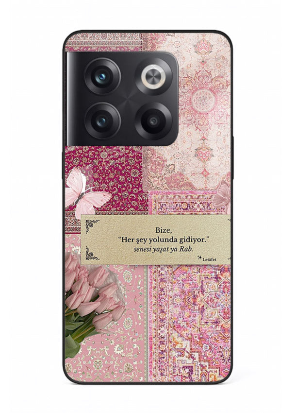 Pink floral patchwork artwork printed on premium tempered glass OnePlus 10T back cover