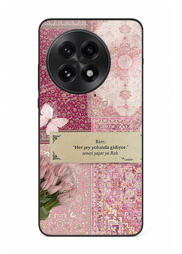 Pink floral patchwork artwork printed on premium tempered glass OnePlus 13R back cover